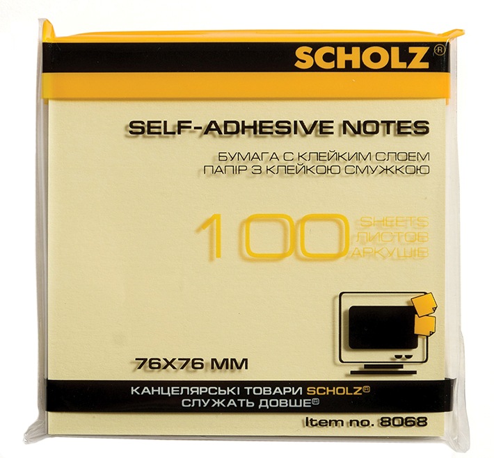 Паперовий блок для нотаток SCHOLZ (8068SCH), 76х76мм, пастельний жовтий, 100шт